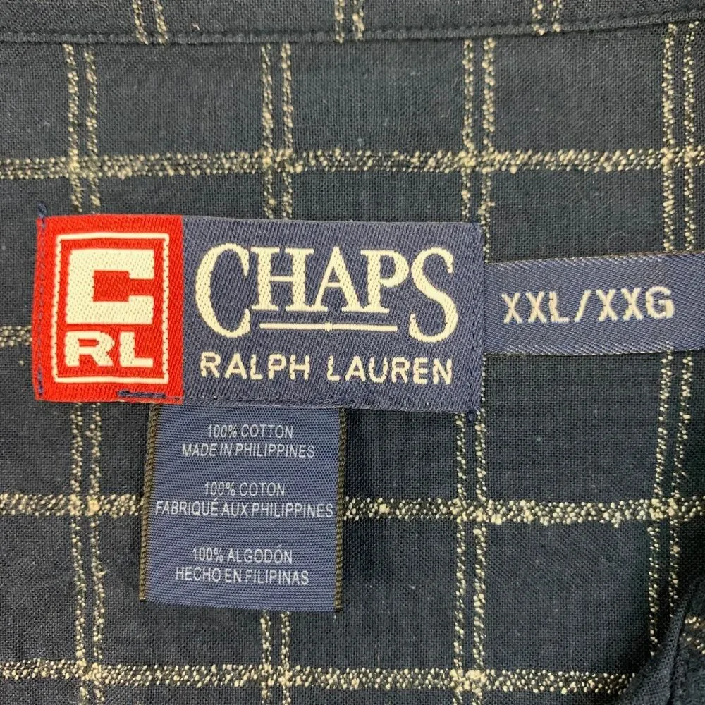 Vintage Chaps Ralph Lauren Shirt Mens XXL 2XL Navy Button Up Long Sleeve Plaid
